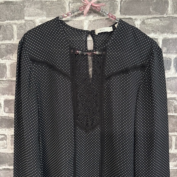 A.L.C. Black Polka Dot 100% Silk Jerry Blouse - Picture 3 of 13